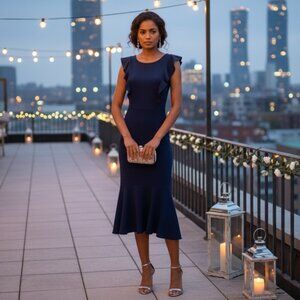 Elegant Sleeveless Cocktail Ruffle Midi Dress